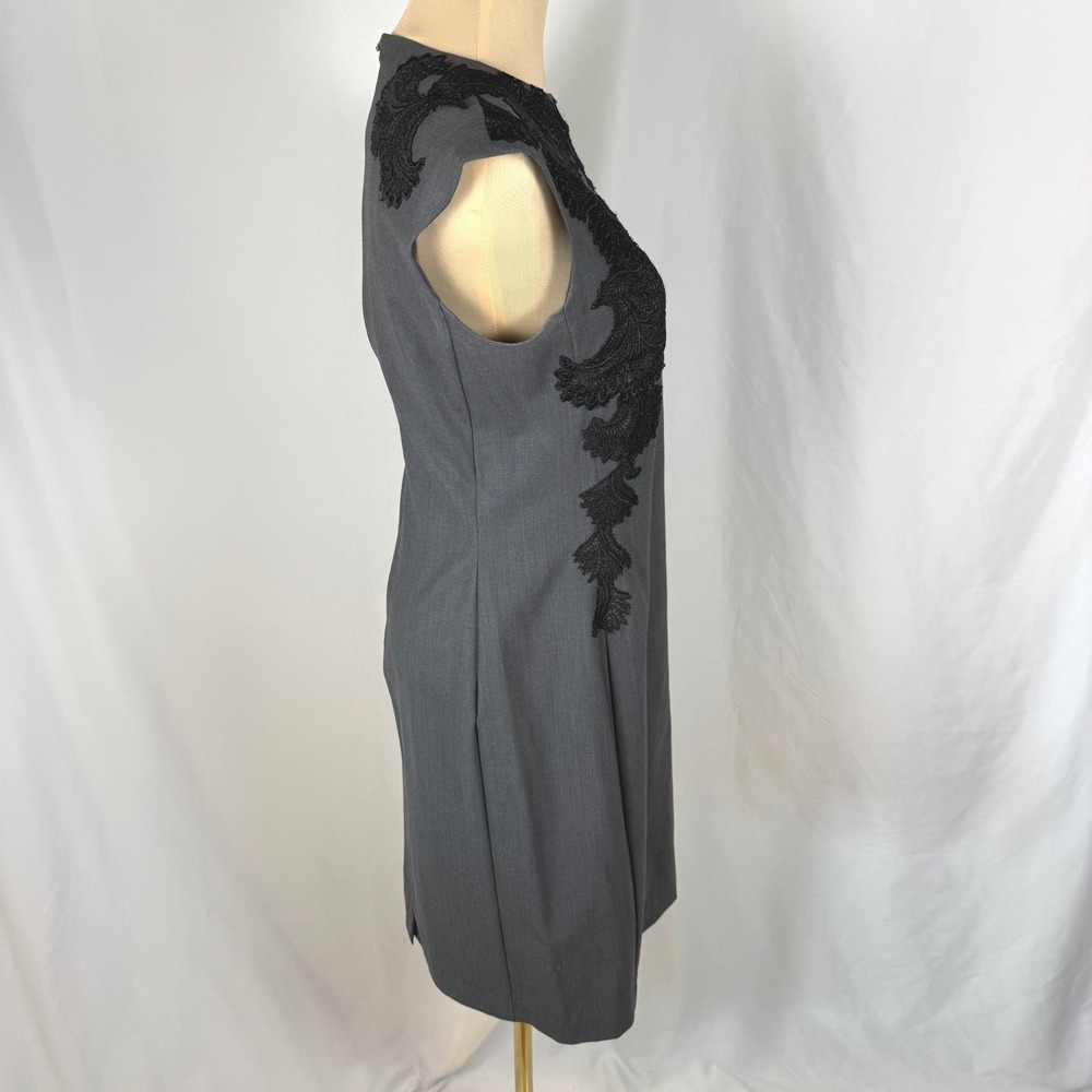 Josie Natori Grey Virgin Wool Lace Sheath Dress 6 EUC - Picture 2 of 10